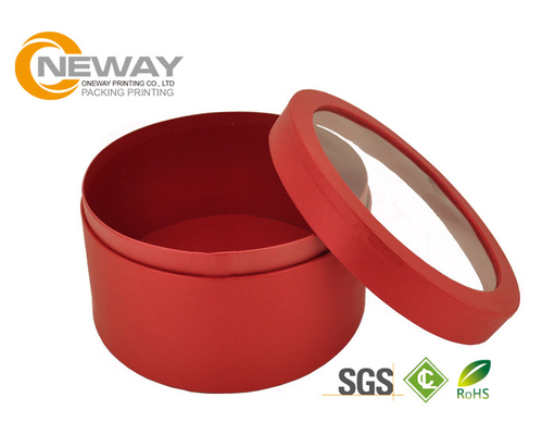 Red / Purple Glossy Paper Round Flower Box With Custom Special Art Paper