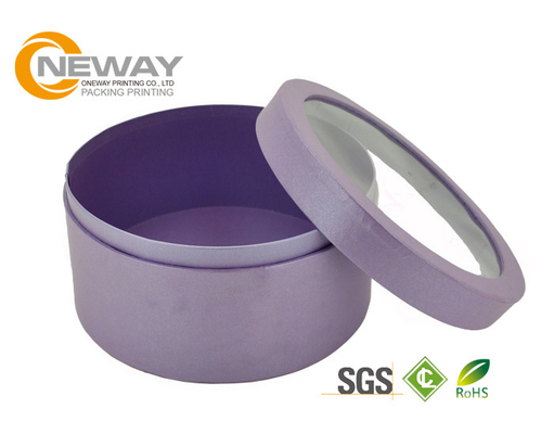 Red / Purple Glossy Paper Round Flower Box With Custom Special Art Paper